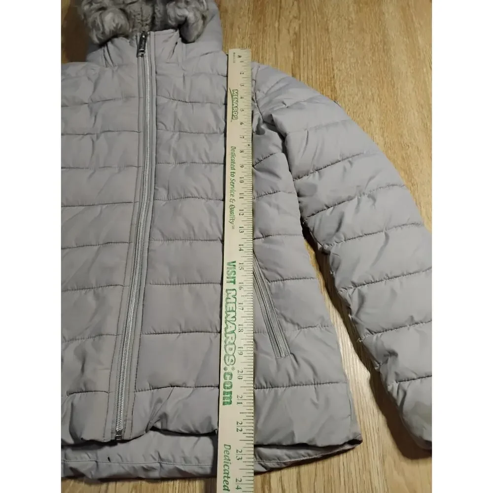 Hollister Gray Sherpa Lined Hooded Puffer Jacket Coat Womens Size XSmall